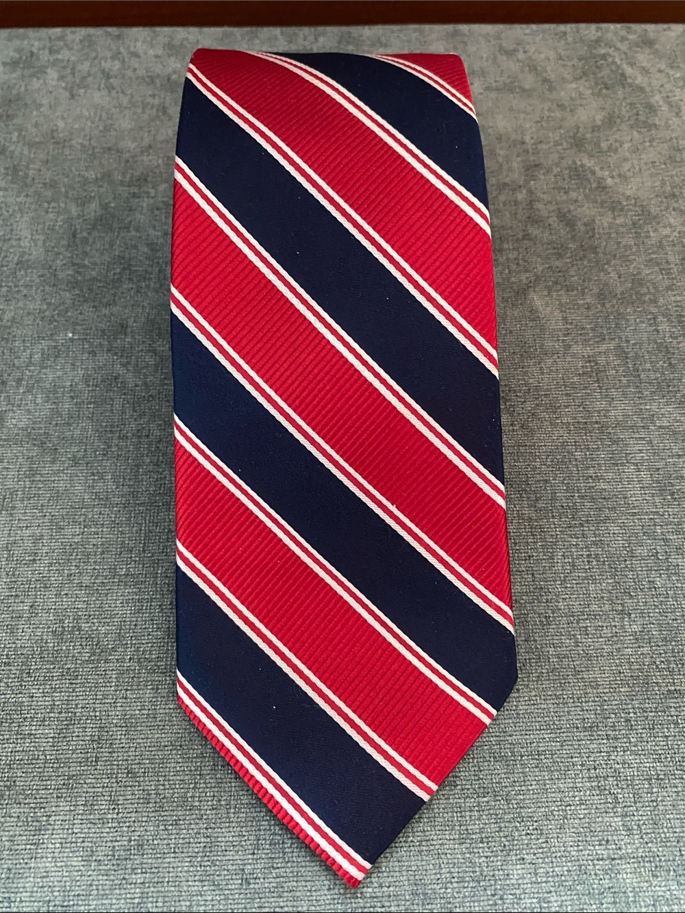 Tommy Hilfiger Red, Navy & White Diagonal Striped Silk Tie